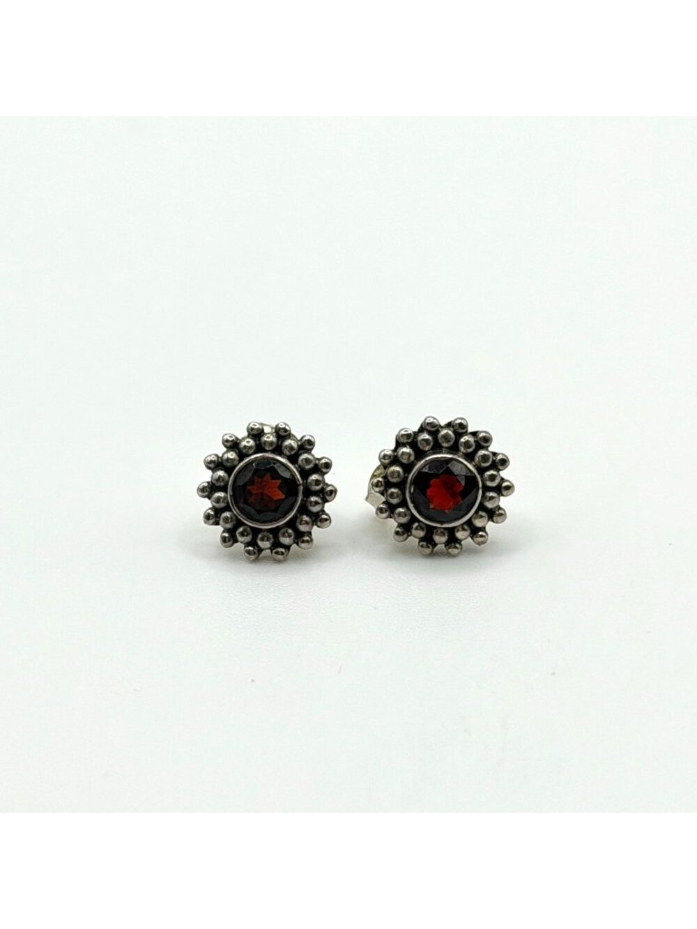 Vintage 925 Sterling Silver Red Garnet Stud Earrings